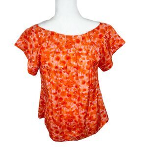 Banana Republic Blouse Women Small Orange Pink Pleated Collar Top NWT